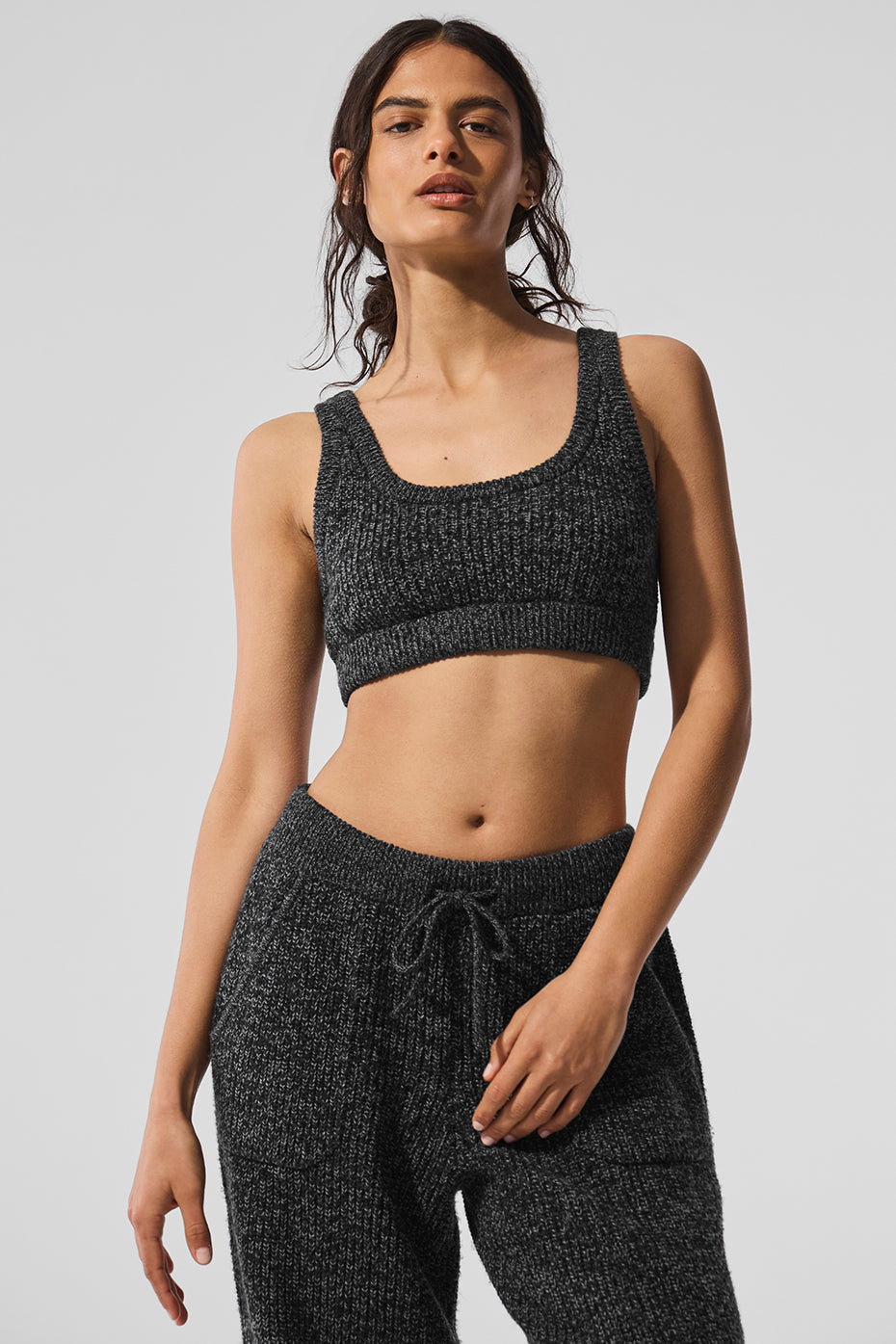 Marl Sweater Sports Bra — Black Marl