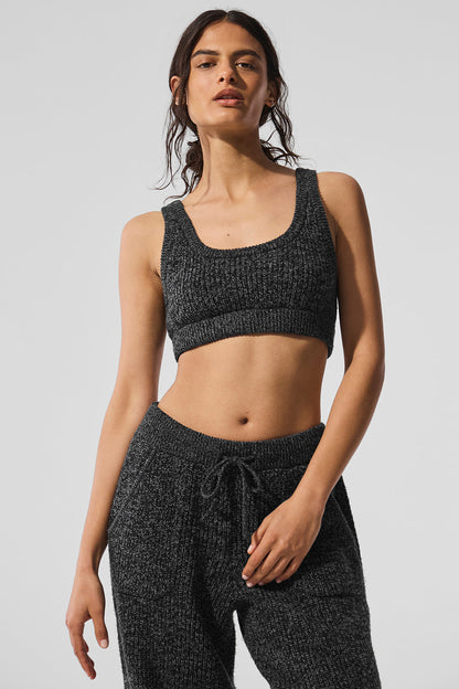 Marl Sweater Sports Bra — Black Marl
