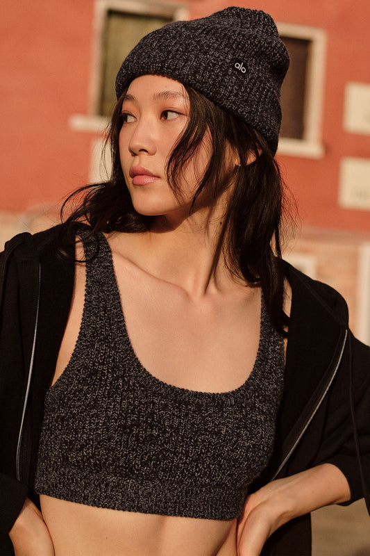 Marl Sweater Sports Bra — Black Marl