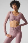 Airlift Mesh Divine Long‑Sleeve Sports Bra — Smoky Quartz