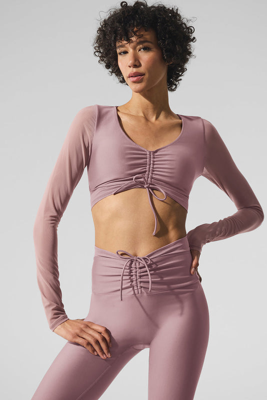 Airlift Mesh Divine Long‑Sleeve Sports Bra — Smoky Quartz