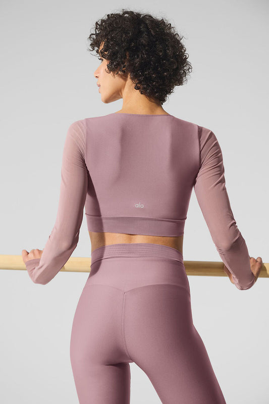 Airlift Mesh Divine Long‑Sleeve Sports Bra — Smoky Quartz