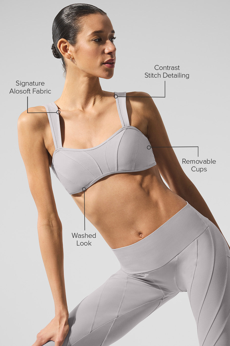 Washed Alosoft Sunray Sports Bra — Grey Sky Wash