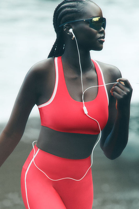 Airlift Super Sleek Contrast Sports Bra — Candy Red/White