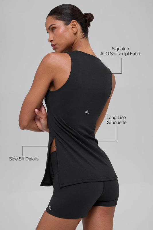 SculptSoft Precision Fit Full Length Sports Bra Tank Top — Black