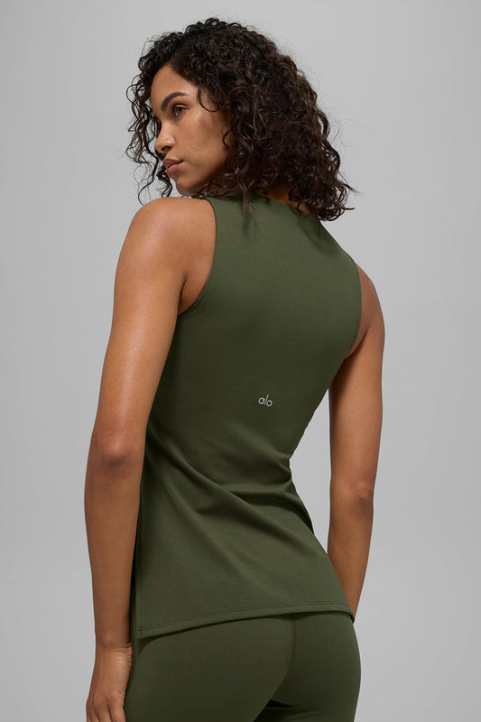 SculptSoft Precision Fit Full Length Sports Bra Tank Top — Green Olive