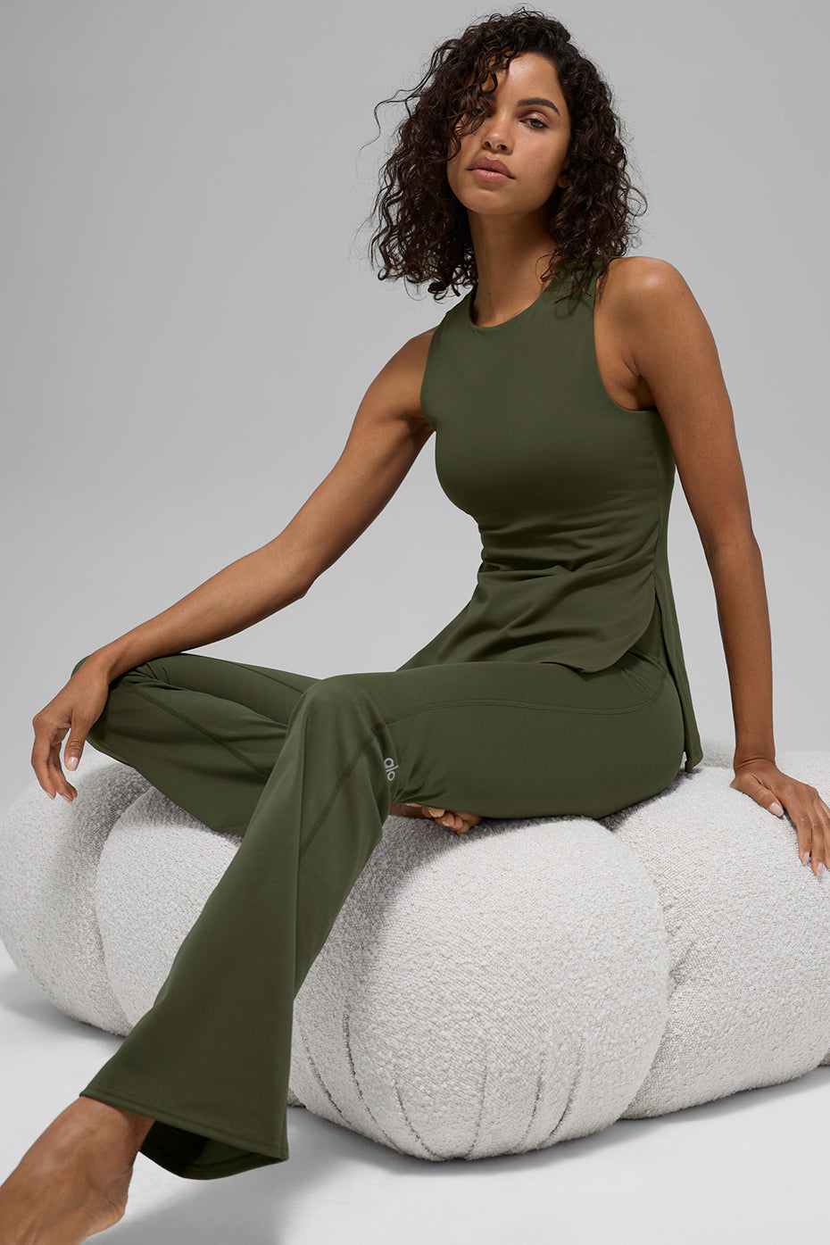 SculptSoft Precision Fit Full Length Sports Bra Tank Top — Green Olive