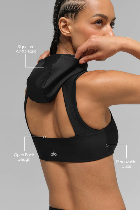 Airlift Light Speed Hooded Sports Bra — Black