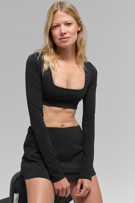 SculptSoft Precision Fit Long‑Sleeve Sports Bra — Black