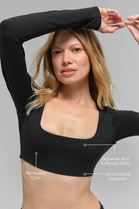 SculptSoft Precision Fit Long‑Sleeve Sports Bra — Black
