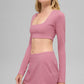 SculptSoft Precision Fit Long‑Sleeve Sports Bra — Pink Wild Rose