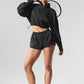 Cropped 1/4 Zip Aerial Crew Sweatshirt — Black
