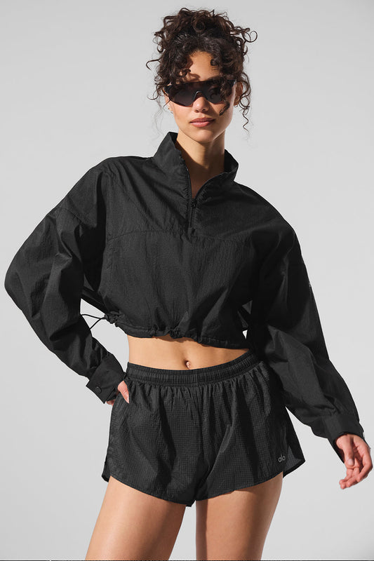 Cropped 1/4 Zip Aerial Crew Sweatshirt — Black