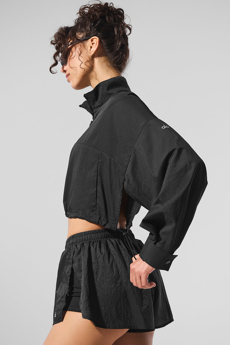 Cropped 1/4 Zip Aerial Crew Sweatshirt — Black