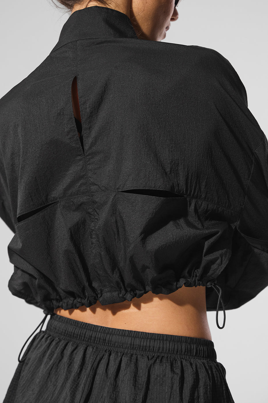 Cropped 1/4 Zip Aerial Crew Sweatshirt — Black