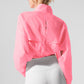 Cropped 1/4 Zip Aerial Crew Sweatshirt — Neon Bubblegum
